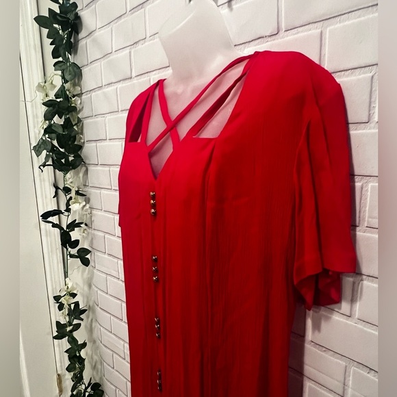 THE AVENUE women’s short sleeve button down maxi red dress /size 18 - Picture 6 of 12